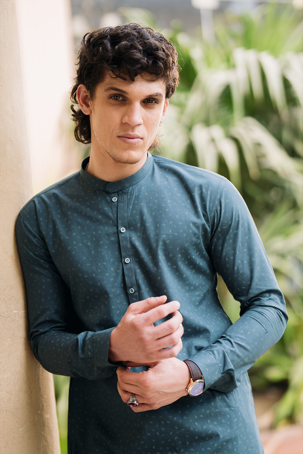 Hydro Green Printed Kurta with White Trouser