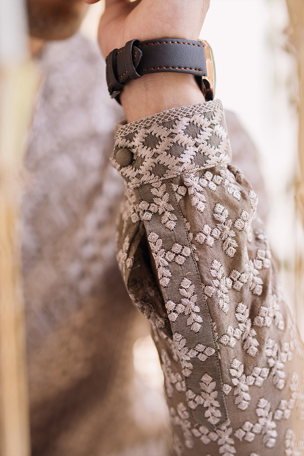 Mocha Brown Embroidered Kurta Pajama