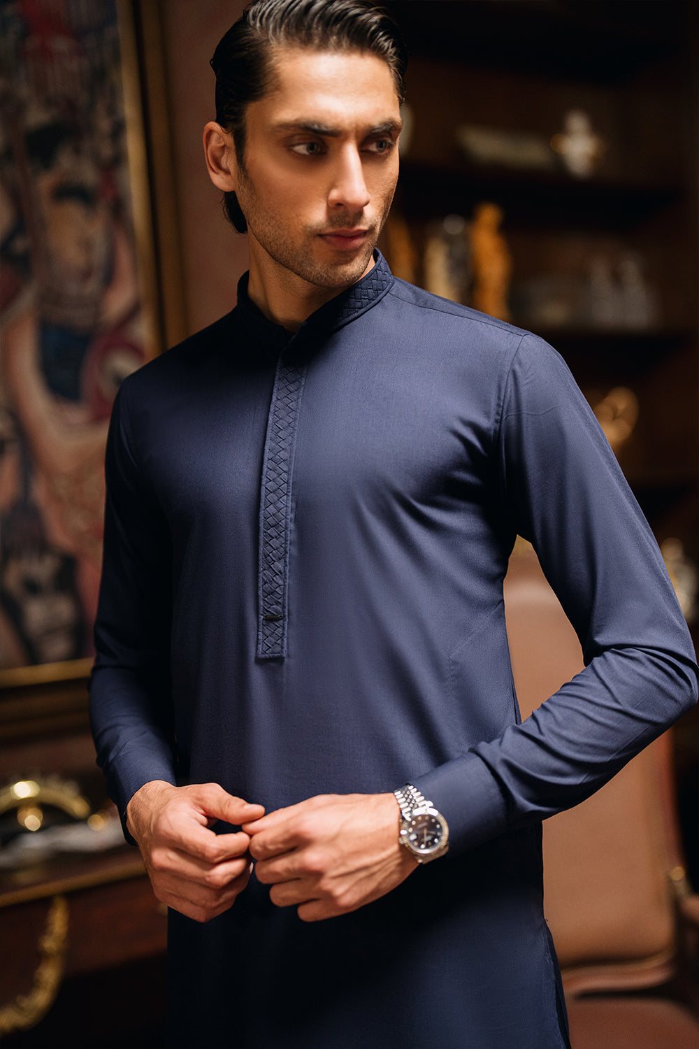 Beacon Blue Shalwar Kameez with Waistcoat