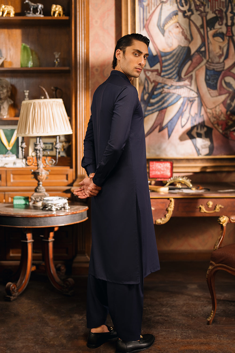 Beacon Blue Shalwar Kameez with Waistcoat