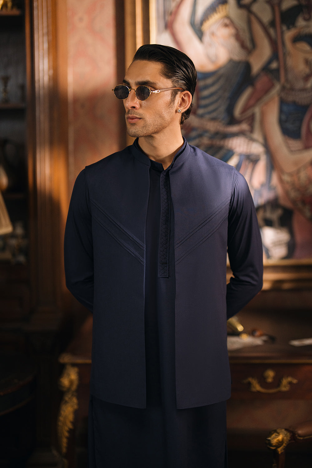 Beacon Blue Shalwar Kameez with Waistcoat