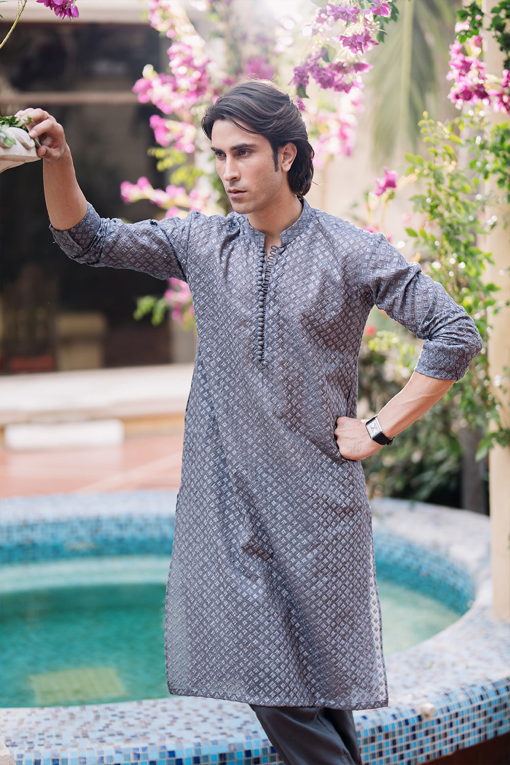 Ghost Grey Embroidered Kurta Pajama