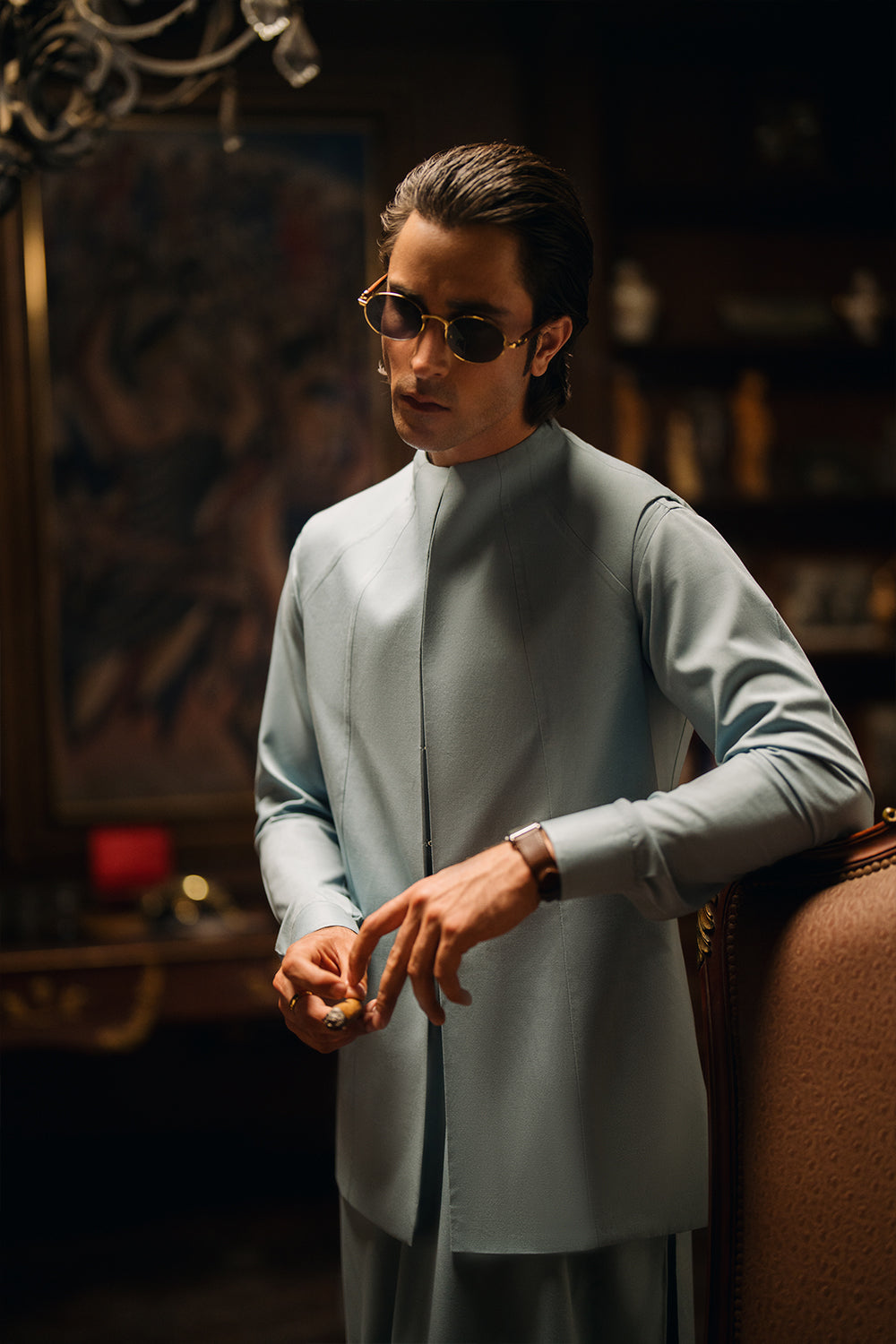 Silt Green Shalwar Kameez with Waistcoat