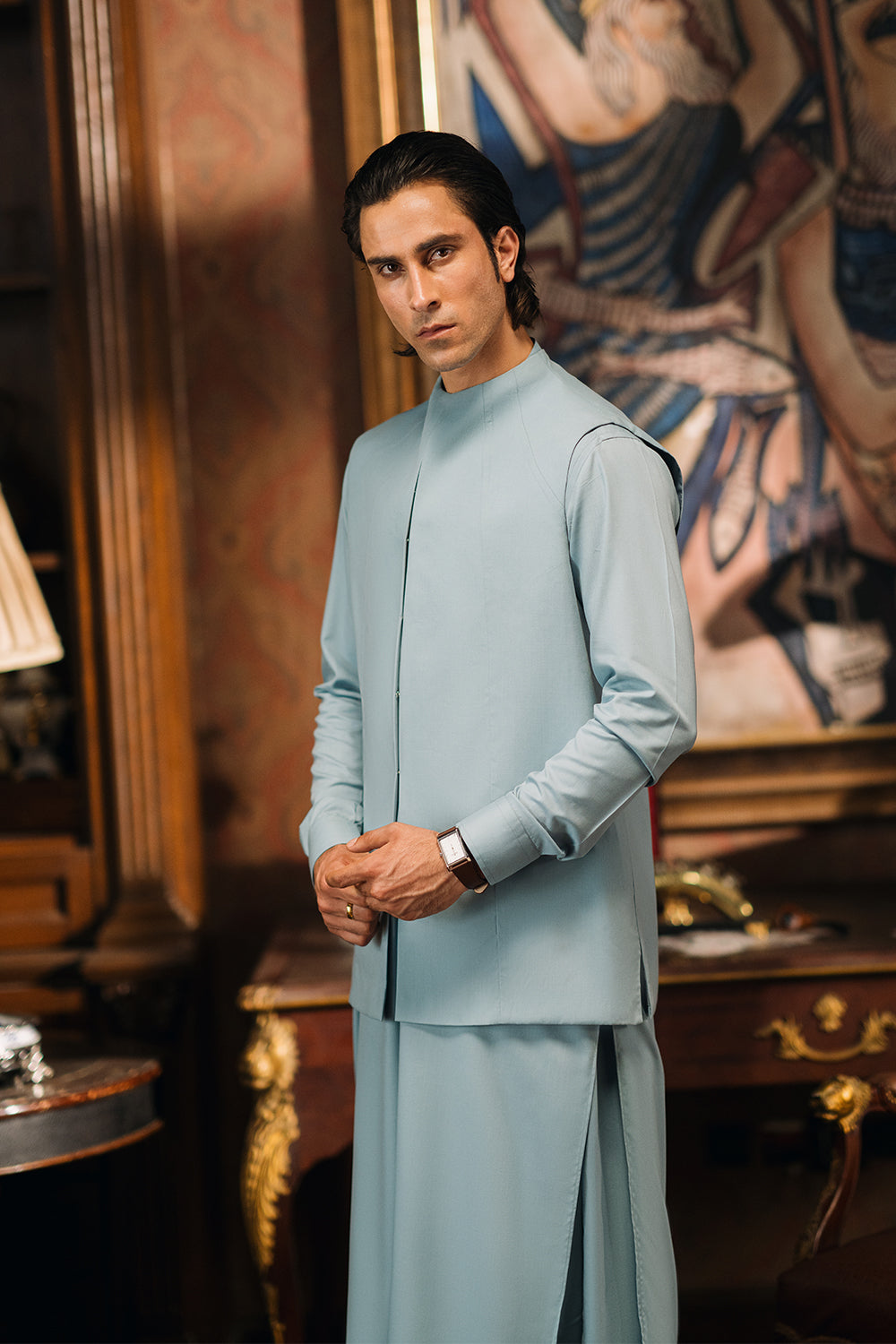 Silt Green Shalwar Kameez with Waistcoat