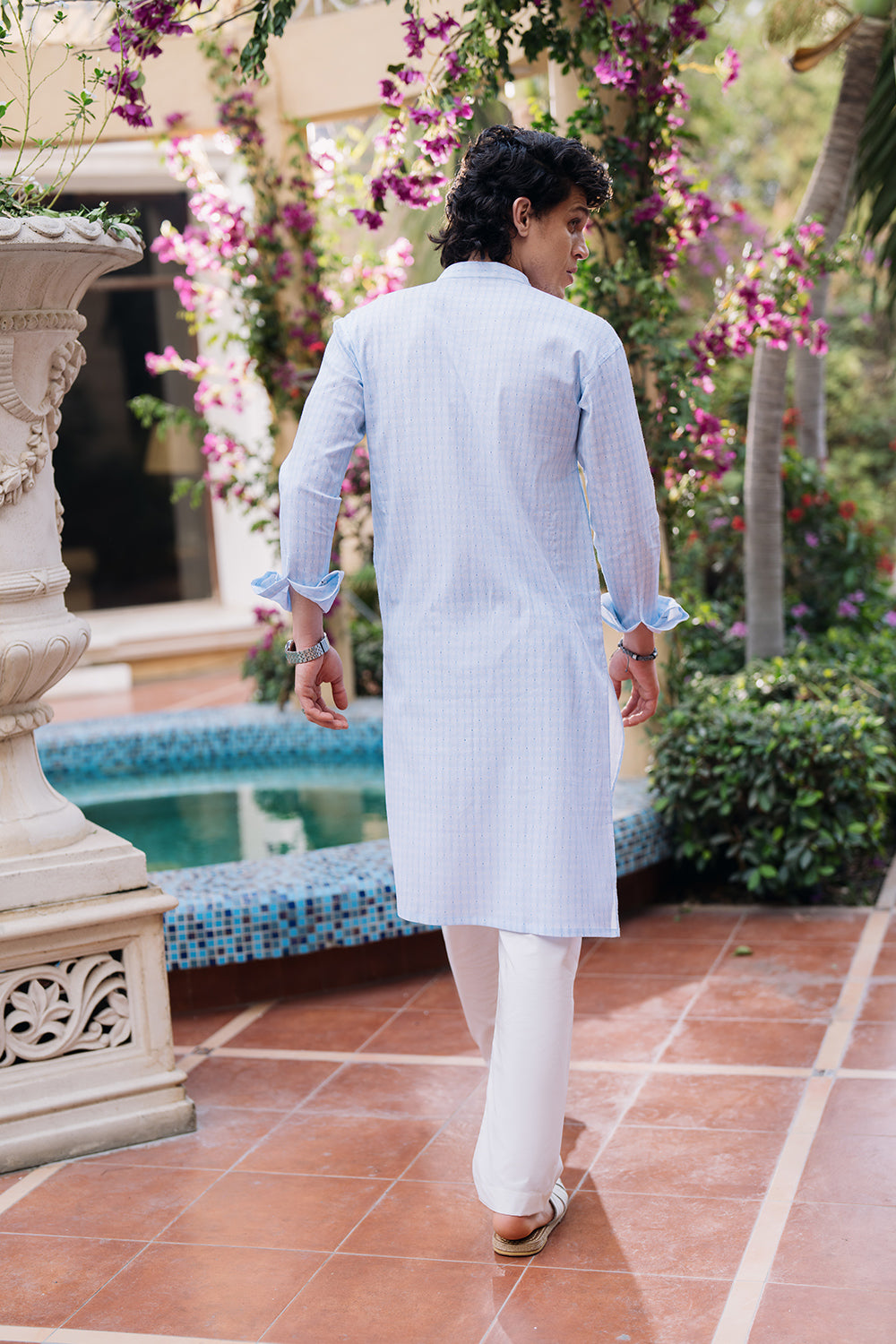 Cool Blue Printed Kurta with White Pajama