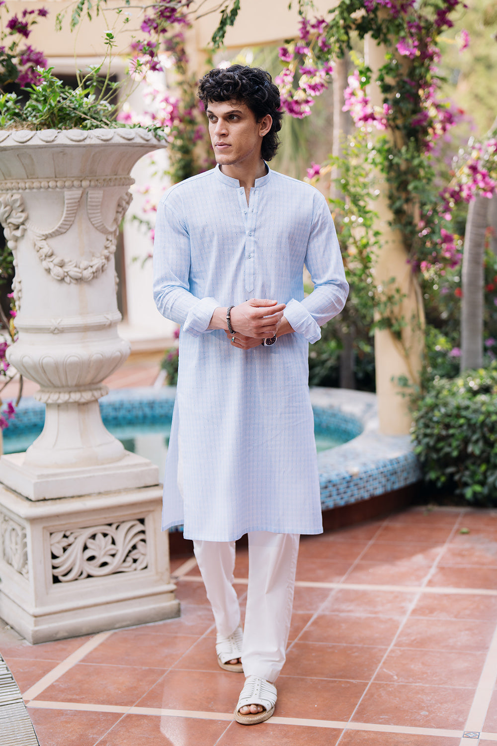Cool Blue Printed Kurta with White Pajama