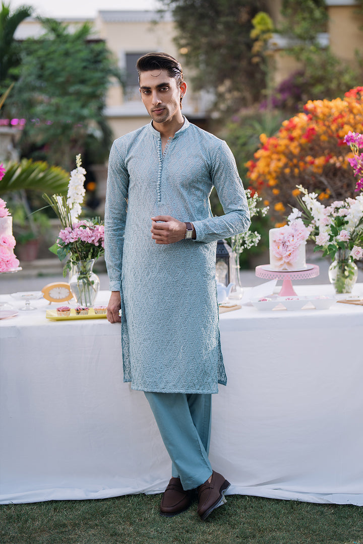 Frosty Green Embroidered Kurta Pajama