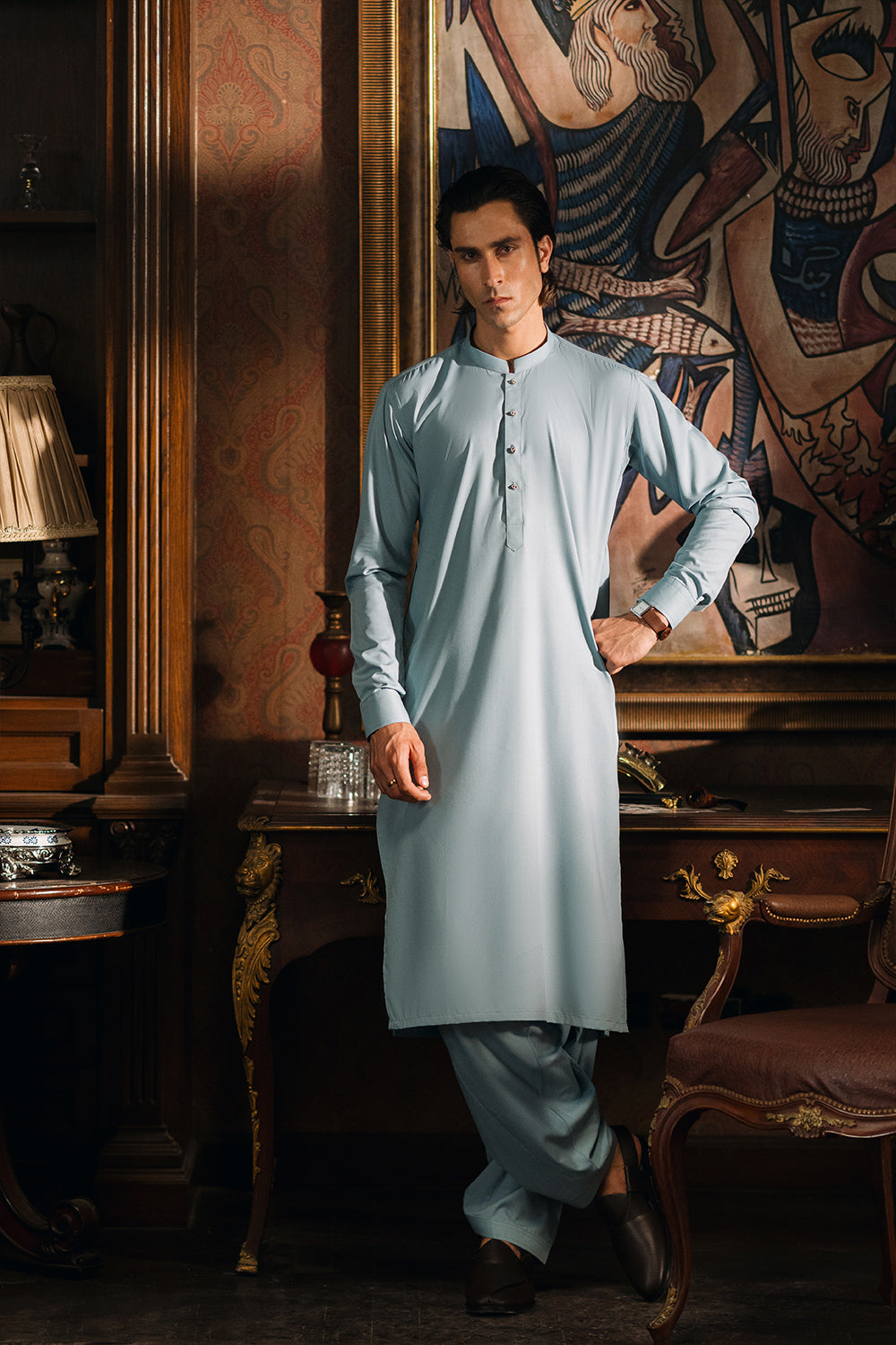 Silt Green Shalwar Kameez with Waistcoat