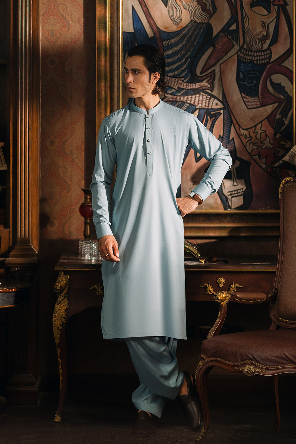 Silt Green Shalwar Kameez with Waistcoat