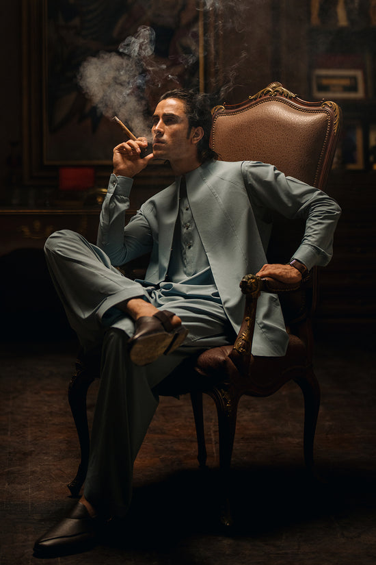Silt Green Shalwar Kameez with Waistcoat